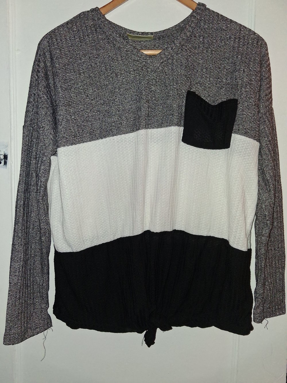 Bobbie Brooks Colorblock Knit Sweater in Gray, White, Black